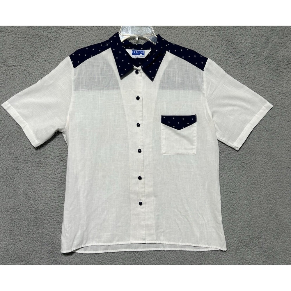 Vintage Cape Cod Sportswear Polka Dot Linen Blend Button Up Shirt M Yachty Boats